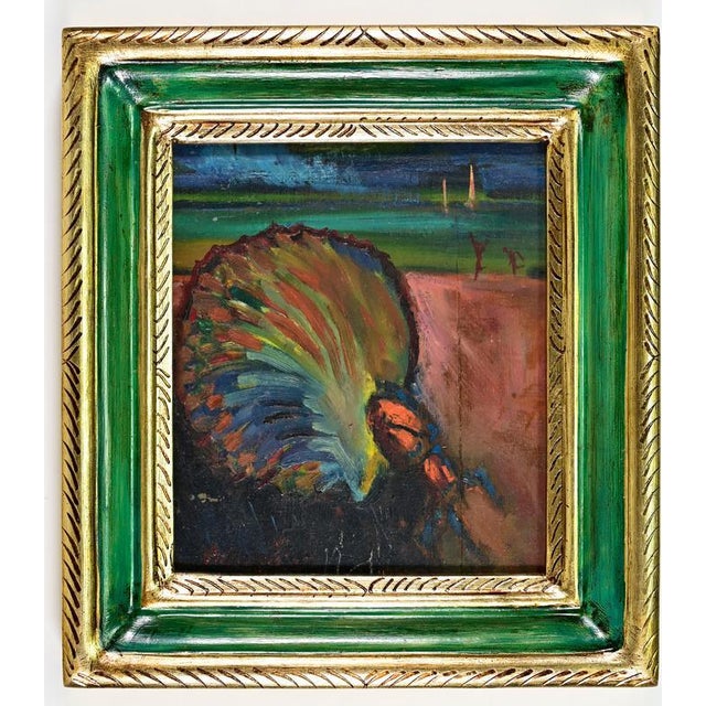Sirio Pellegrini, Peacock, 1967, Oil Painting on Board For Sale - Image 4 of 4