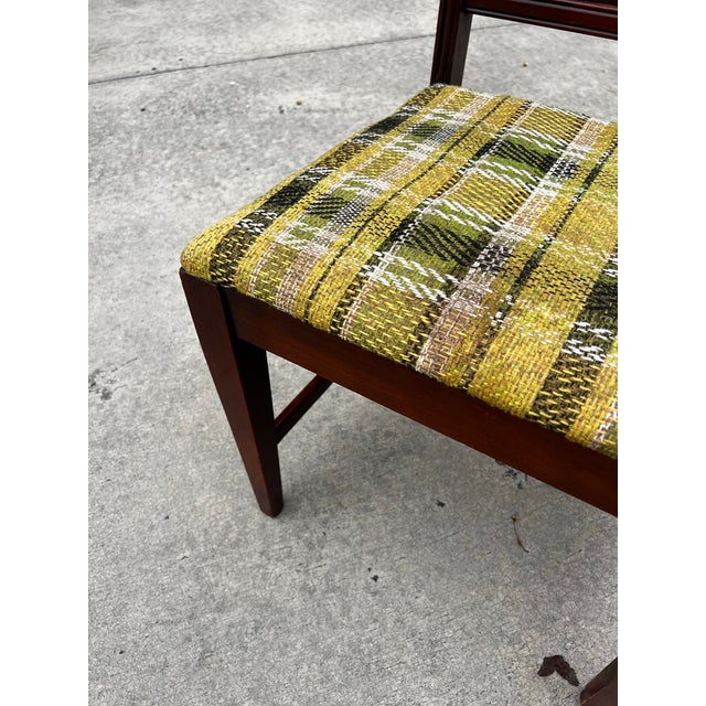 Mid-Century Modern 1970s Wooden Accent Chair With Green Plaid Cushion For Sale - Image 3 of 12