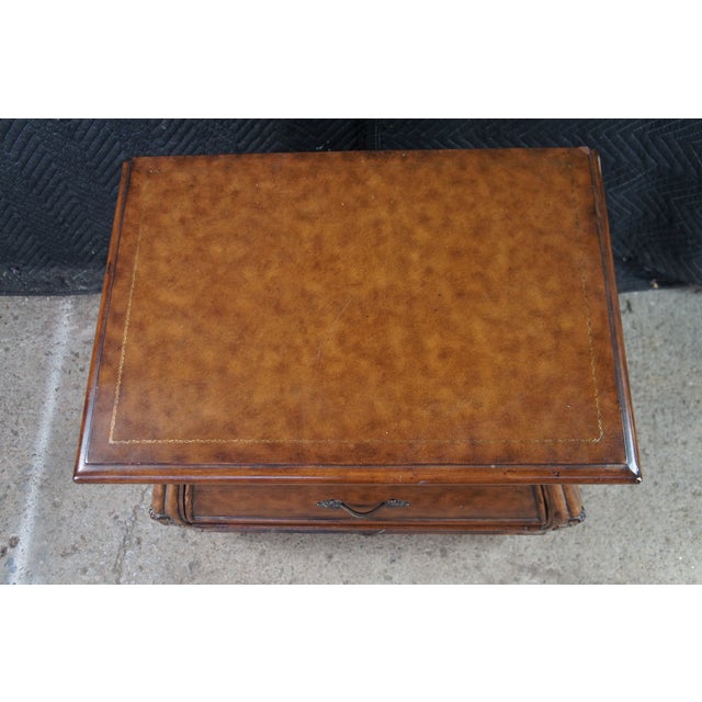 Late 20th Century French Louis XVI Tooled Leather Bombe Chests Dressers Side Table Nightstands For Sale - Image 6 of 14