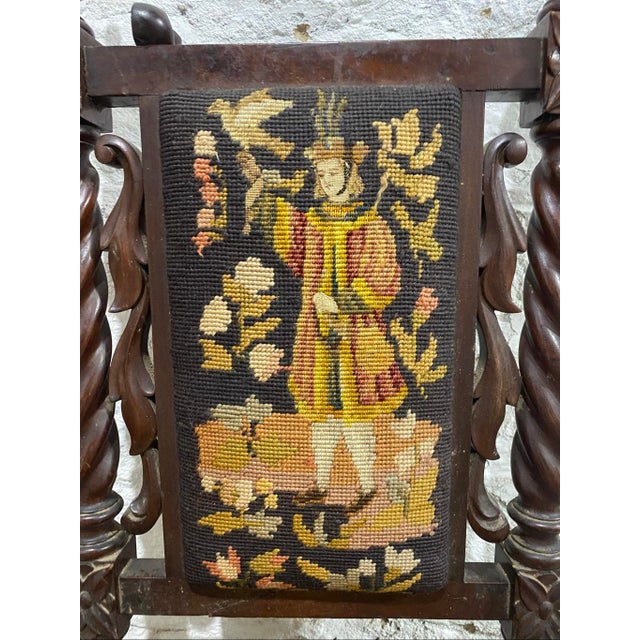 Jacobean Share Antique Jacobean Revival Carved With Tapestry Upholstery Side Chair For Sale - Image 3 of 12
