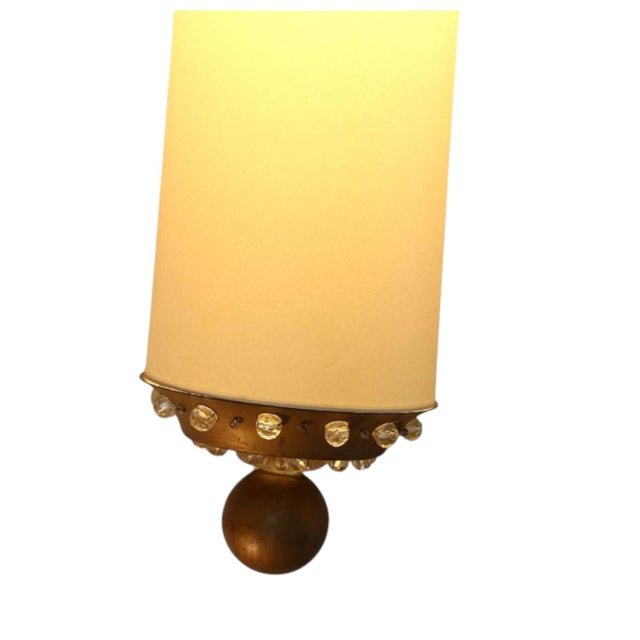 Large Wall Lamp in Gilt Metal with Resin Beads and Off-White Paper Lampshade, France, 1940s For Sale - Image 3 of 7