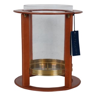 Ralph Lauren Home Natural Brass Saddle Leather Hurricane Candle Holder For Sale