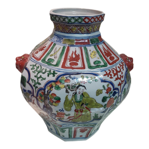 Chinese Ceramic Pot Yuan Dynasty Zhizheng Marked Blue and White Doucai Porcelain Jar Hand Painted Figures Story Pattern
