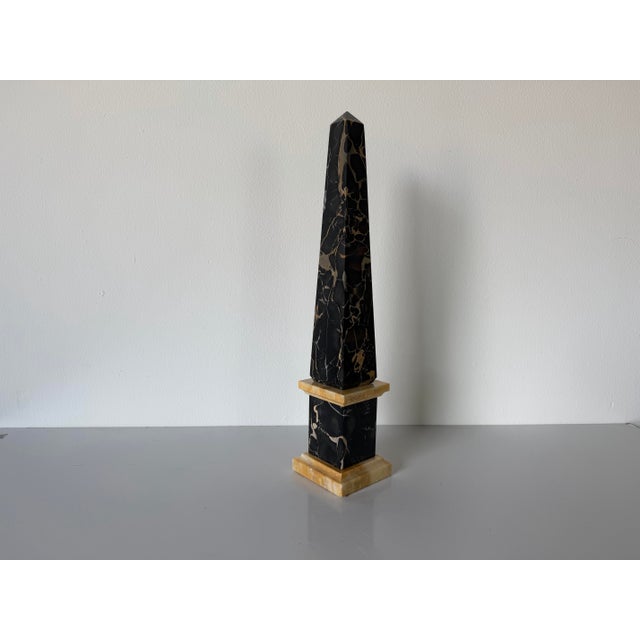 Vintage Italian Portoro Marble & Honey Onyx Obelisk, Made in Italy For Sale - Image 9 of 12