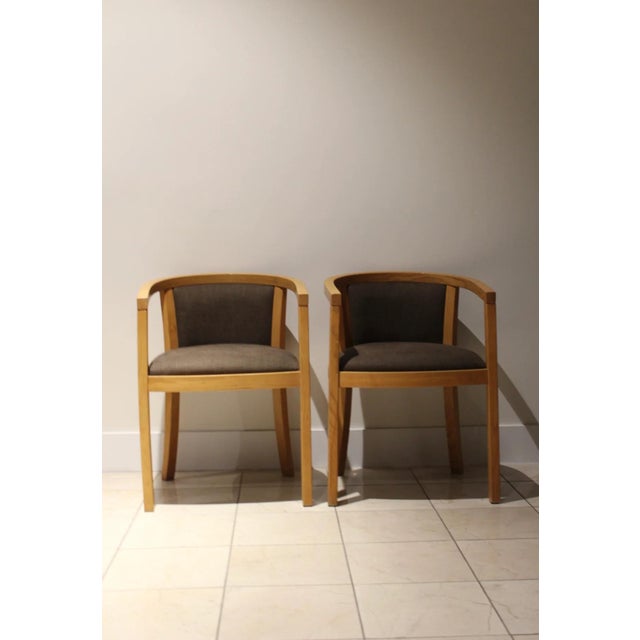 Vintage Danish Modern Oak Barrel Back Chairs | Scandinavian Lounge Armchairs Pair For Sale - Image 9 of 10