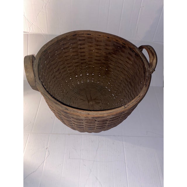 19th-Century Antique Splint Wood Round Basket With Handles For Sale - Image 9 of 9