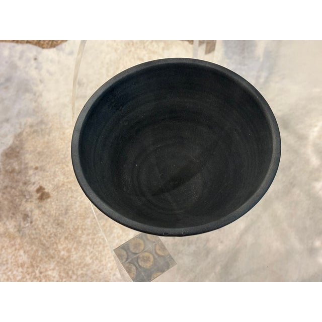 Late 20th Century Signed Studio Pottery Matte Black Wabi-Sabi Footed Bowl For Sale - Image 12 of 14