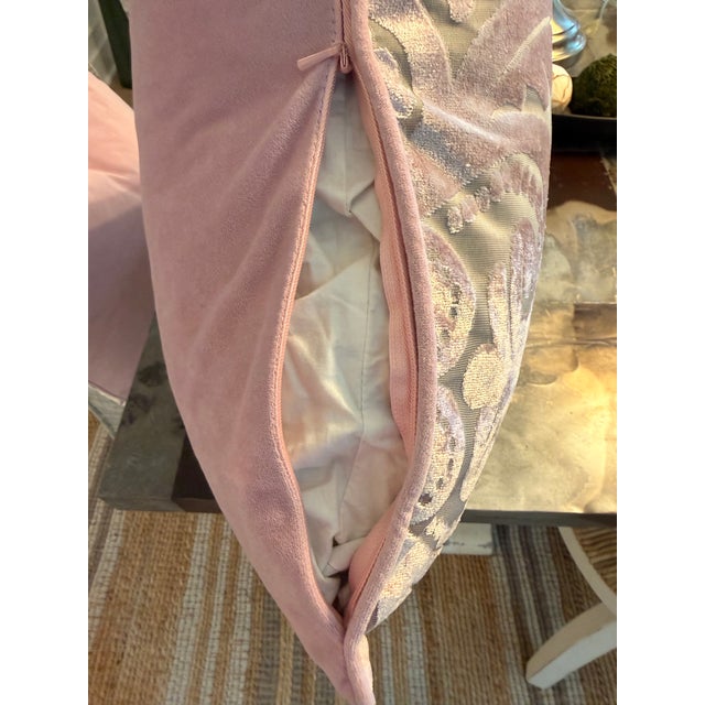 Pair of New Lilac Velvet Damask Throw Pillows With Down Inserts For Sale - Image 10 of 11
