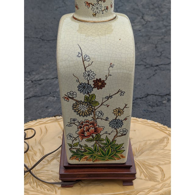 Vintage Large Crackle Oriental Asian Floral With Birds Table Lamp 29", Oriental Lamp, Asian Decor For Sale - Image 9 of 9