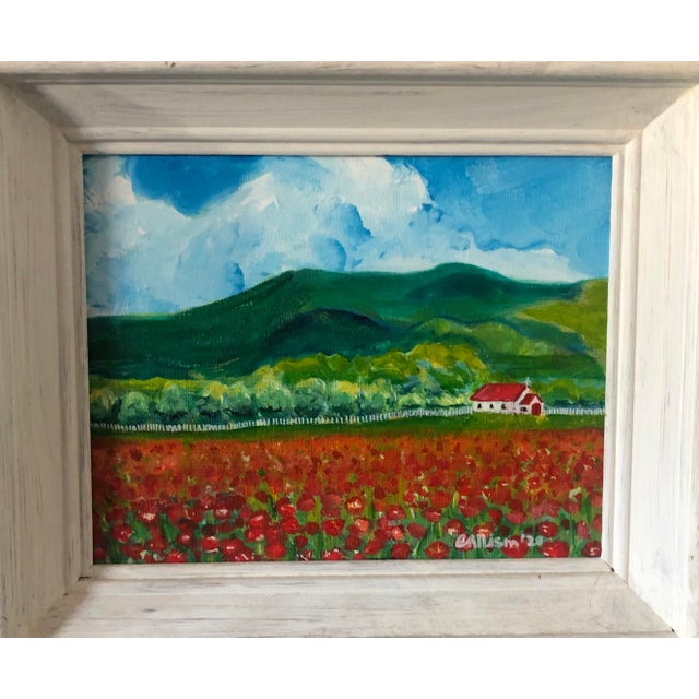 Acrylic painting sized 8x10 inches. Sold unframed. Free shipping. Landscape of French Countryside with church in distance....