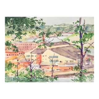 Vintage 1923 Egbert Cadmus New England River View Watercolor Painting For Sale