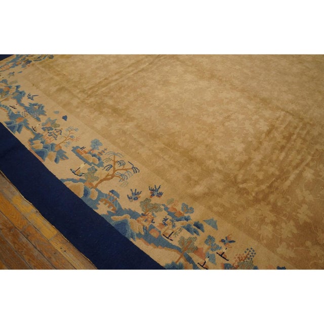 Art Deco 1920s Traditional Beige Field Landscape Scene Deco Antique Peking Chinese Rug For Sale - Image 3 of 10