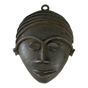 African Baule Bronze Passport Mask 7.25" H