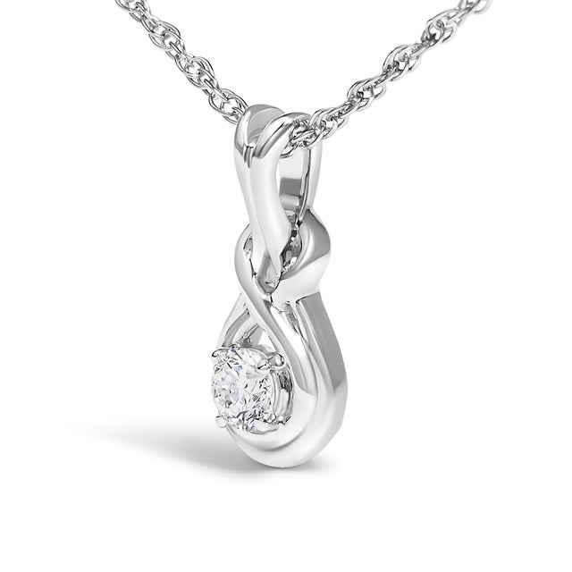 Contemporary .925 Sterling Silver 1/10 Cttw Lab Grown Diamond Love Knot Solitaire Pendant Necklace - Size 18 Inches For Sale - Image 3 of 5