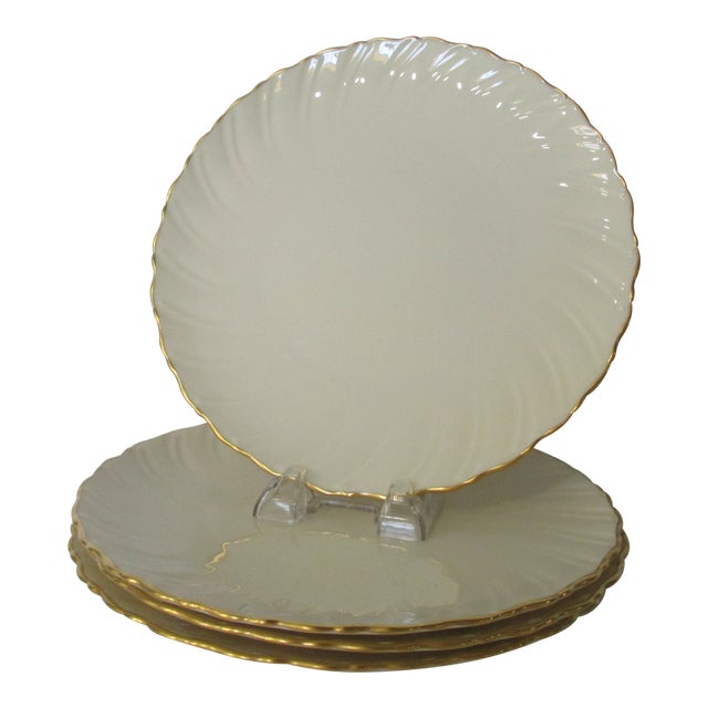 Lenox Laurent D516 Luncheon Plates in Ivory With Swirl and Gold Rim, Manufactured 196086 Set