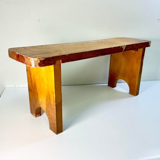Early 20th C French Country Farmhouse Folk Art Wood Bench For Sale - Image 11 of 14