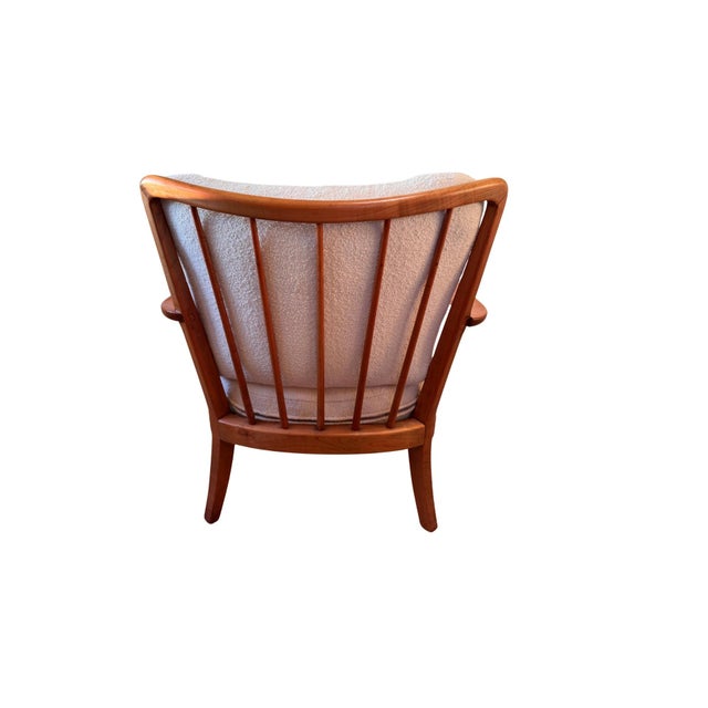 1950s Vintage Knoll Antimott Solid Wood Lounge Chair in Ivory Boucle' For Sale - Image 5 of 9