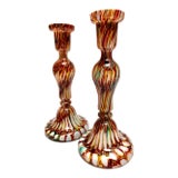 Vintage Midcentury Franz Welz Splatter Glass Candleholders- A Pair For Sale