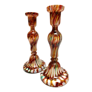 Vintage Midcentury Franz Welz Splatter Glass Candleholders- A Pair