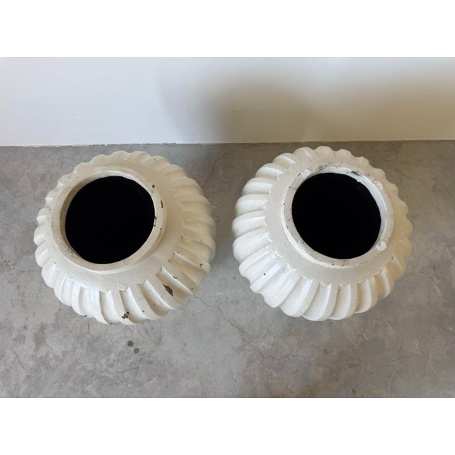 Pair of Vintage in or Outdoor Heavy Metal Fluted Planters For Sale - Image 4 of 12