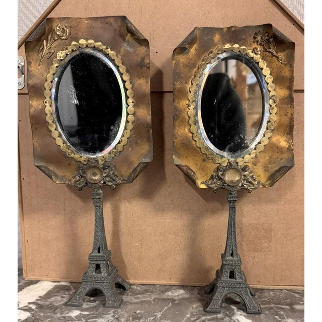 Gold Art Deco Brass Mirrors with Eiffel Tower Bases, Set of 2 For Sale - Image 8 of 8