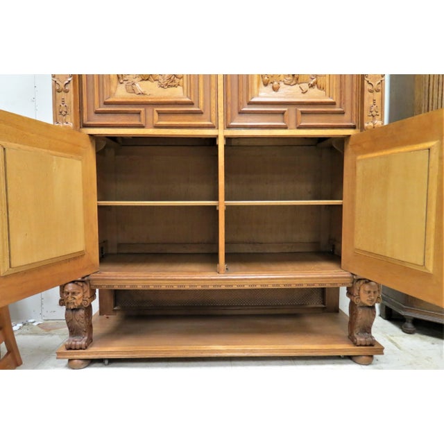 French Bruegel Style Carved 4 Door Cabinet or Entertainment Center For Sale - Image 6 of 13
