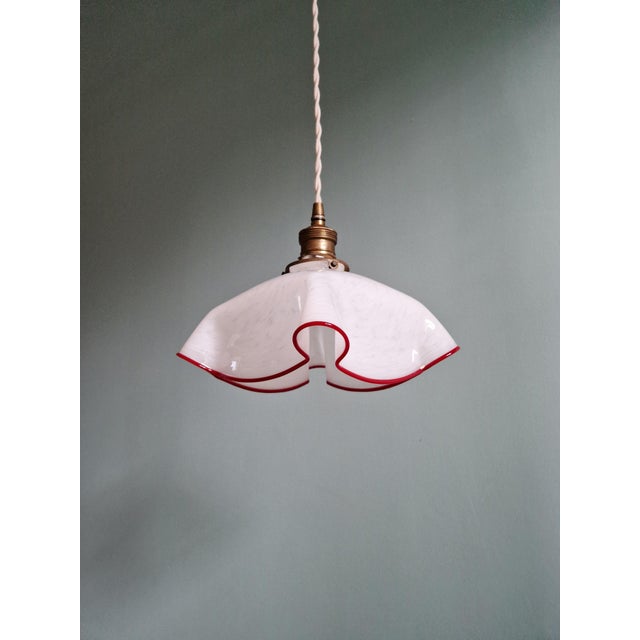 Art Deco Pendant Light in Pleated Speckled Glass, 1930s For Sale - Image 4 of 14