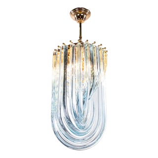 Aquamarine Murano Glass Triedri Curvati Chandelier from Venini, Italy, 1980s For Sale