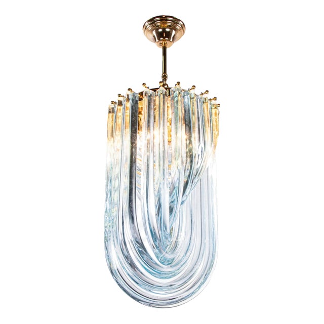 Aquamarine Murano Glass Triedri Curvati Chandelier from Venini, Italy, 1980s For Sale