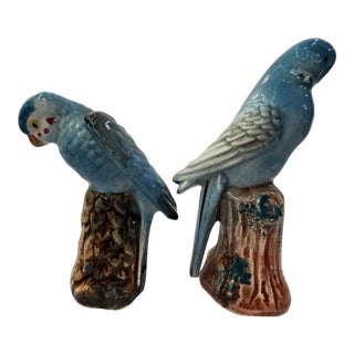 Vintage Blue Parakeet Salt and Pepper Shakers, Coordinating Pair For Sale