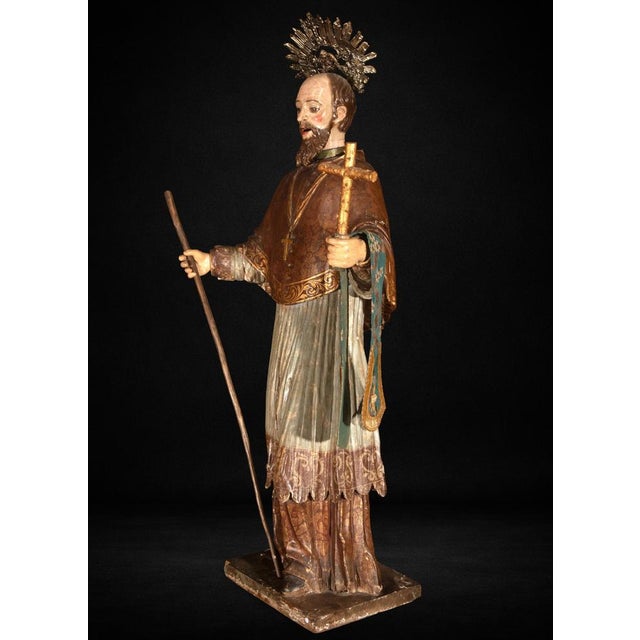 Wood Mexican Artist, Colonial Figure of Saint Francis Xavier, 18th Century, Wood For Sale - Image 7 of 10