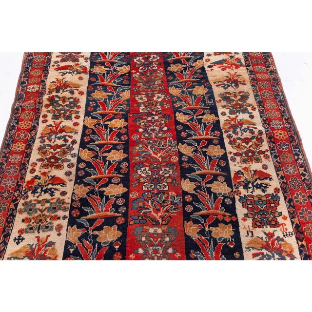 Antique Persian Shiraz Red, Ivory, Black Handmade Wool Carpet For Sale - Image 9 of 9