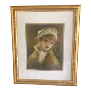 Mid 20th Century Portrait of a Woman Pastel Drawing, Framed For Sale