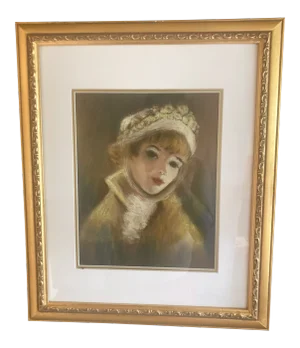 Mid 20th Century Portrait of a Woman Pastel Drawing, Framed