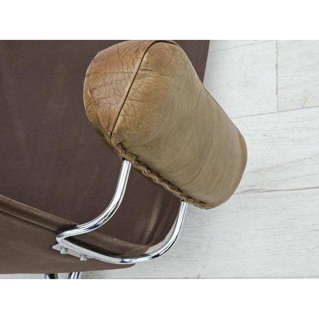 Norwegian Armchair in Leather, Chrome Steel, Teak Wood & Canvas by Harald Relling for Westnofa, 1970s For Sale - Image 14 of 18