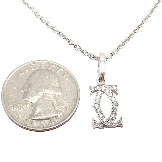 Silver Cartier Double C 18k White Gold Diamond Pendant Necklace For Sale - Image 8 of 12