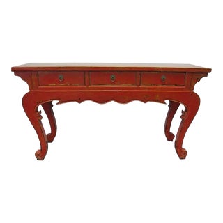 Mid 20th Century Chinese Red Wood Console Table For Sale