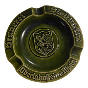 Vintage Brauerei St Martin Oberlahnstein German Beer Ceramic Ashtray Green MCM