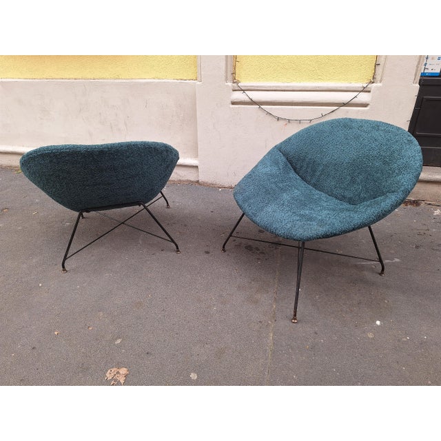 Metal Minoletta Armchairs in Green Fabric by Augusto Bozzi for Saporiti, 1950s, Set of 2 For Sale - Image 7 of 14