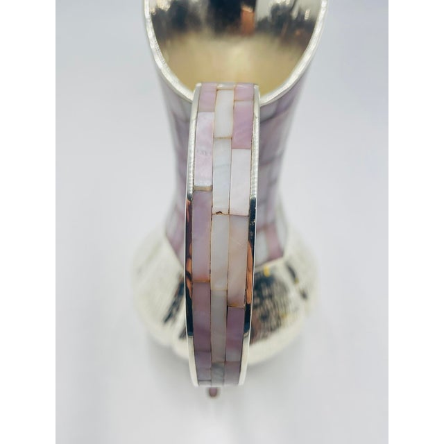 1960s Los Castillo Silver-Plated & Mother of Pearl Water Pitcher, Mexican Modernism For Sale - Image 13 of 18