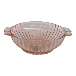 1930s Anchor Hocking Queen Mary Small Handled Serving Bowl Pink Depression Glass For Sale
