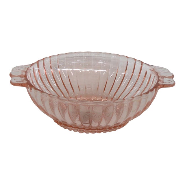 1930s Anchor Hocking Queen Mary Small Handled Serving Bowl Pink Depression Glass For Sale