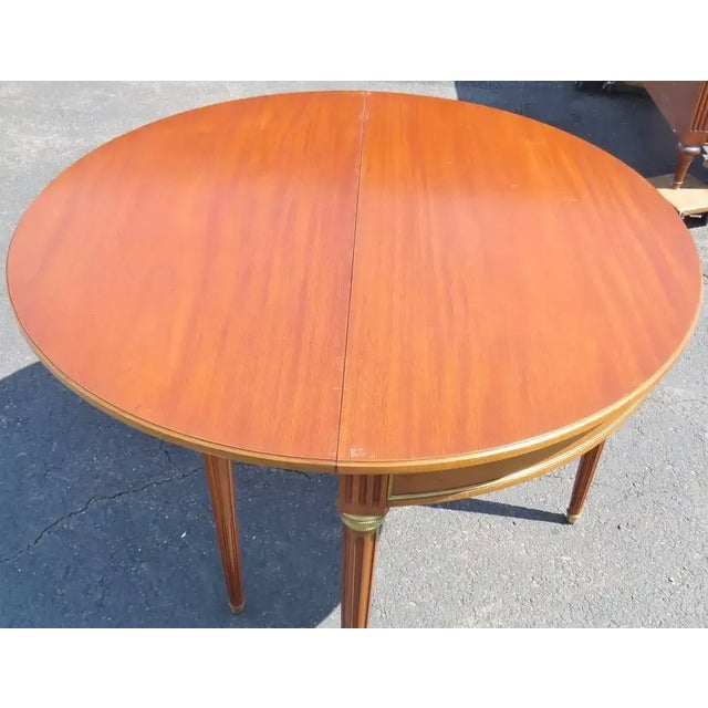 French Directoire Style Brass Ormolu Mounted Walnut Demilune Console Sofa Table For Sale - Image 4 of 5