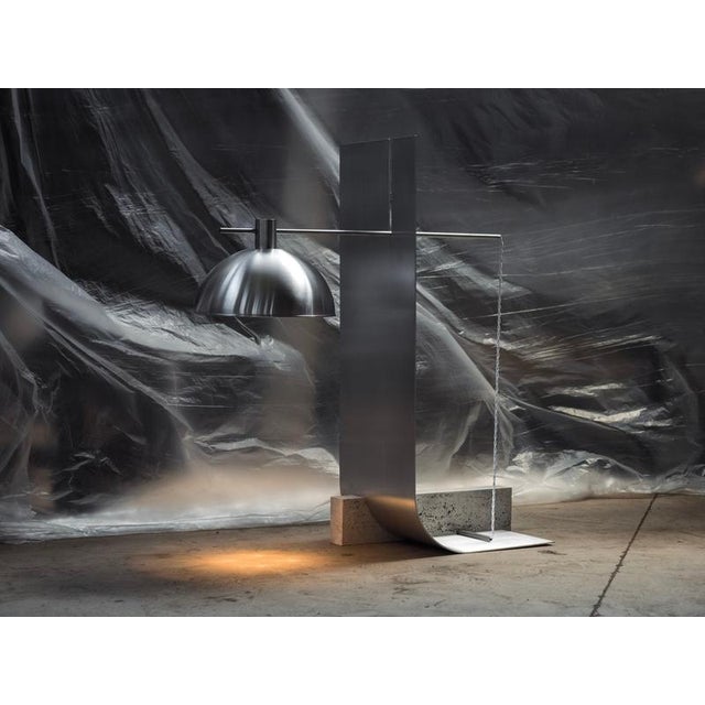 Equo 3.0 Floor Lamp in Aluminum with Travertine and Stainless Steel by D´ARK Atelier For Sale - Image 6 of 9