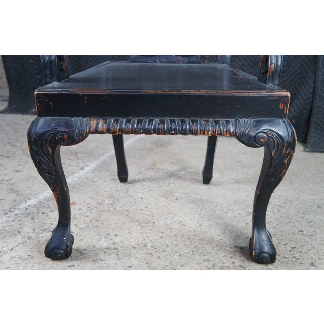 Late 20th Century 2 English Chippendale Style Black Painted Mahogany Ball & Claw Armchairs For Sale - Image 11 of 12