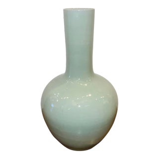 Modern Large Mint Green Glaze Porcelain Globular Vase For Sale
