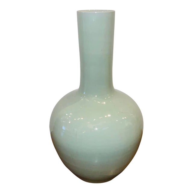 Modern Large Mint Green Glaze Porcelain Globular Vase For Sale