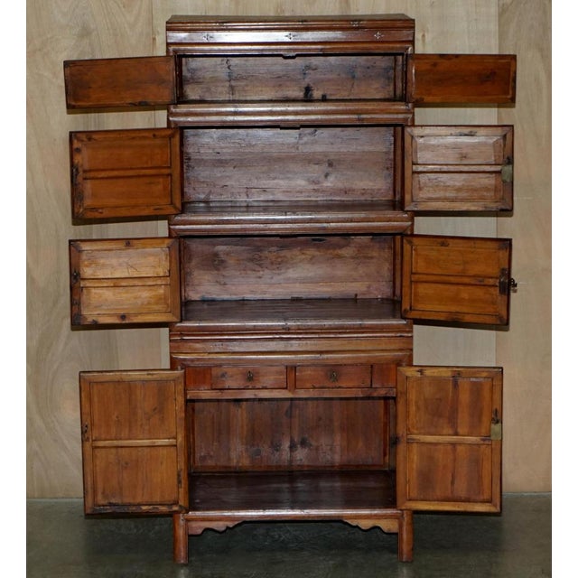 Antique Chinese Hand Carved 1880 Compound Cabinet Cupboard Campaign Handle For Sale - Image 17 of 18