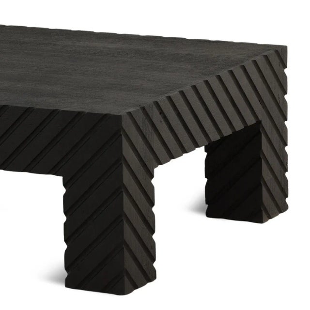 Modern Black Scored Wood Coffee Table For Sale - Image 3 of 5