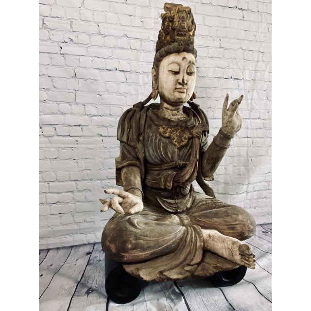 18th Century Monumental Chinese Polychromed Seated Guanyin Statute For Sale - Image 4 of 18